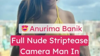 Anurima Banik striptease showing perfect tits and shaved pussy with blowjob camera man